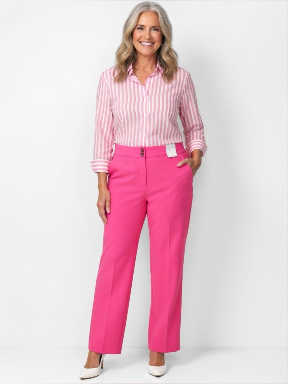 Talbots Greenwich Pant Plus 16W High Waist Wide Leg Full Length NWT Pink - Picture 3 of 14